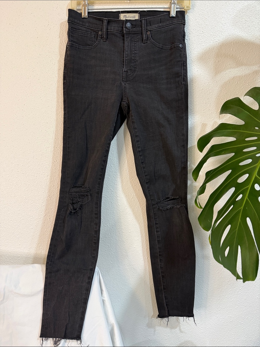 Madewell Washed Black Skinny Jeans with Knee Distress
